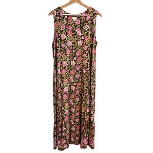 J Jill Womens Floral Boho Peasant Maxi Dress Sz 1X Stretch Mature Vacation Beach